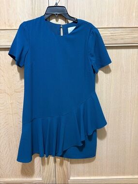 Charles Henry Teal Asymmetric Peplum Dress